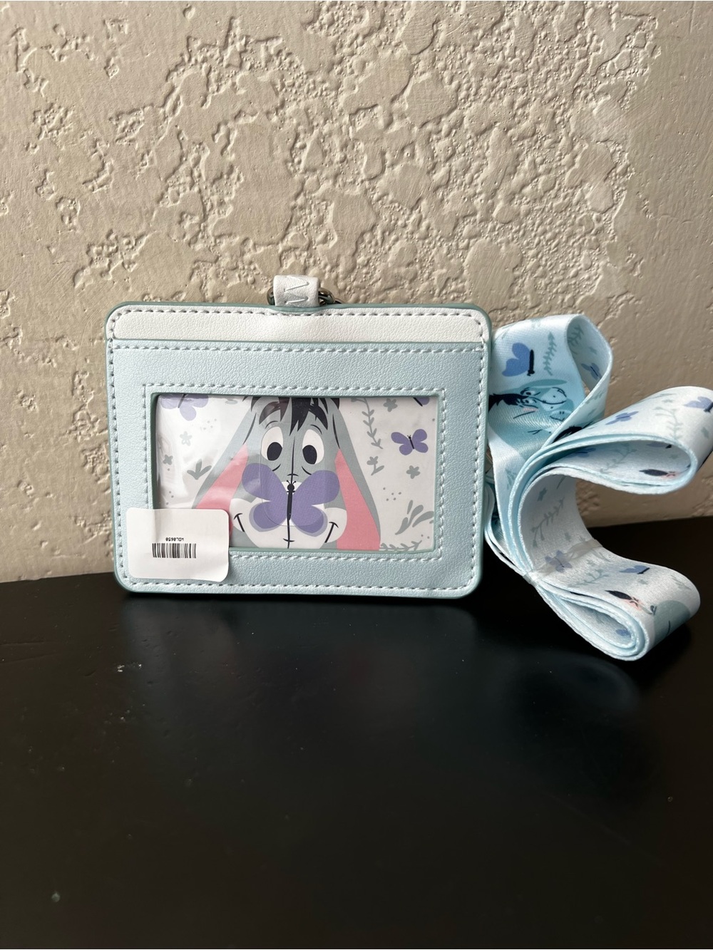 Light Blue Eeyore ID Badge Holder with Lanyard and Butterfly Charm